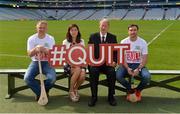 31 July 2017; In attendance are, from left, former Cork hurler and ambassador Joe Deane, Martina Blake, HSE Lead for the Tobacco Free Programme, ambassador Mícheál Ó Muircheartaigh, and former Waterford hurler and ambassador Tony Browne, at the launch of the 2017 GAA Health & Wellbeing Theme Day, taking place on August 13th in Croke Park for the All Ireland Hurling Semi-final between Cork and Waterford. For more information, visit: www.gaa.ie/community Follow: @officialgaa or Like: www.facebook.com/officialgaa. Croke Park, in Dublin. Photo by Piaras Ó Mídheach/Sportsfile