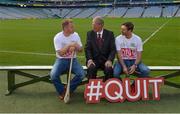 31 July 2017; In attendance are #hurlthehabit ambassadors, from left, former Cork hurler Joe Deane, former commentator Mícheál Ó Muircheartaigh, and former Waterford hurler Tony Browne, at the launch of the 2017 GAA Health & Wellbeing Theme Day, taking place on August 13th in Croke Park for the All Ireland Hurling Semi-final between Cork and Waterford. For more information, visit: www.gaa.ie/community Follow: @officialgaa or Like: www.facebook.com/officialgaa. Croke Park, in Dublin. Photo by Piaras Ó Mídheach/Sportsfile