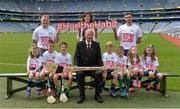 31 July 2017; In attendance are, from left, former Cork hurler and ambassador Joe Deane, Martina Blake, HSE Lead for the Tobacco Free Programme, former Waterford hurler and ambassador Tony Browne, and ambassador Mícheál Ó Muircheartaigh, front, with children from the Killeagh GAA club, Co Cork, and St Colmcilles, GAA club, Co Meath, at the launch of the 2017 GAA Health & Wellbeing Theme Day, taking place on August 13th in Croke Park for the All Ireland Hurling Semi-final between Cork and Waterford. For more information, visit: www.gaa.ie/community Follow: @officialgaa or Like: www.facebook.com/officialgaa. Croke Park, in Dublin. Photo by Piaras Ó Mídheach/Sportsfile
