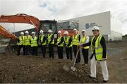 31 July 2017; The commencement of Phase Two of the Sport Ireland National Indoor Arena, which will comprise of covered synthetic pitch facilities, primarily designed for rugby, soccer and Gaelic games. This phase of the project will include the construction of an indoor pitch for soccer & Gaelic games, which can accommodate a number of sports, half sized indoor rugby pitch; and ancillary facilities including changing & player rooms, offices and meeting rooms. Construction of Phase Two is expected to take two years to complete. Pictured with Mayor of Fingal Mary McCamley are, from left, Scott Walker, Director of Devlopment, IRFU, FAI Chief Executive John Delaney, Kieran Mulvey, Chairman, Sport Ireland, Minister of State at the Department of Transport, Tourism and Sport Brendan Griffin, T.D., An Taoiseach Leo Varadkar, Minister for Transport, Tourism and Sport, Shane Ross T.D  John Treacy, CEO, Sport Ireland, Ard Stiúrthóir of the GAA Páraic Duffy and Ard Stiúrthóir Camogie Joan O'Flynn. Photo by Ramsey Cardy/Sportsfile