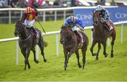 31 July 2017; Spiorad Saoirse, second from left, with Declan McDonogh up, race ahead of Quizical, with Ronan Whelan up, who finished second, and Elusive Don, with Billy Lee up, who finished third, to win the Claregalwayhotel.ie (C&G) Irish EBF Maiden during the Galway Races Summer Festival 2017 at Ballybrit, in Galway. Photo by Cody Glenn/Sportsfile