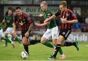 31 July 2017; Stephen Dooley of Cork City in action against George Poynton and Rob Cornwall of Bohemians during the SSE Airtricity League Premier Division match between Cork City and Bohemians at Turners Cross, in Cork. Photo by David Maher/Sportsfile