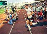 12 June 1988; England captain Bryan Robson leads out his side prior to the UEFA European Football Championship Finals Group B match between England and Republic of Ireland at Neckarstadion in Stuttgart, Germany. Photo by Ray McManus/Sportsfile