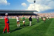 12 June 1988; Chris Morris of Republic of Ireland and Bryan Robson of England shake hands after the UEFA European Football Championship Finals Group B match between England and Republic of Ireland at Neckarstadion in Stuttgart, Germany. Photo by Ray McManus/Sportsfile