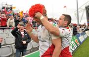 8 April 2012; Ulster's Dan Tuohy, left, and Paddy Wallace celebrate after victory over Munster. Heineken Cup Quarter-Final, Munster v Ulster, Thomond Park, Limerick. Picture credit: Diarmuid Greene / SPORTSFILE