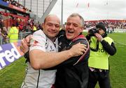 8 April 2012; Ulster head coach Brian McLaughlin celebrates his side's victory with Rory Best. Heineken Cup Quarter-Final, Munster v Ulster, Thomond Park, Limerick. Picture credit: Stephen McCarthy / SPORTSFILE