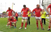 8 April 2012; Munster players, from left to right, Simon Zebo, Johne Murphy, David Wallace and BJ Botha, show their disappointment after defeat to Ulster. Heineken Cup Quarter-Final, Munster v Ulster, Thomond Park, Limerick. Picture credit: Diarmuid Greene / SPORTSFILE