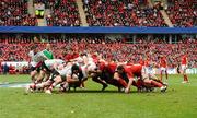 8 April 2012; The Ulster and Munster packs contest a scrum. Heineken Cup Quarter-Final, Munster v Ulster, Thomond Park, Limerick. Picture credit: Stephen McCarthy / SPORTSFILE