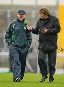 8 April 2012; Kerry manager Jack O'Connor is interviewed by RTE radio journalist Pat McAuliffe after the game. Allianz Football League Division 1, Round 7, Kerry v Mayo, Austin Stack Park, Tralee, Co. Kerry. Picture credit: Brendan Moran / SPORTSFILE