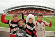 8 April 2012; Ulster supporters, from left to right, Ben Rose, aged 12, James Rose, aged 8, James Lambert, aged 9, Ben Lambert, aged 11, from Belfast. Heineken Cup Quarter-Final, Munster v Ulster, Thomond Park, Limerick. Picture credit: Diarmuid Greene / SPORTSFILE
