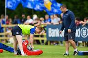 1 August 2017; James Tracy of Leinster and scrum coach John Fogarty during an open training session at Arklow RFC in Arklow, Co Wicklow. Photo by Ramsey Cardy/Sportsfile