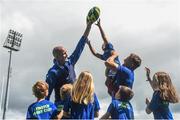 2 August 2017; Devin Toner, left, and Josh Van der Flier of Leinster pictured with kids Tom Clarke, Benjamin Brogan, Antonio Nicolletti and Elaine Hickey during a Bank of Ireland Leinster Rugby Summer Camp at Donnybrook Stadium in Donnybrook, Dublin. Photo by David Fitzgerald/Sportsfile