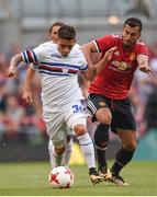 2 August 2017; Lucas Torreira of Sampdoria in action against Henrikh Mkhitaryan of Manchester United during the International Champions Cup match between Manchester United and Sampdoria at the Aviva Stadium in Dublin. Photo by David Fitzgerald/Sportsfile