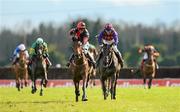 9 April 2012; Jockey Andrew Thornton celebrates after winning the Ladbrokes Irish Grand National Steeplechase aboard Lion Na Bearnai, from Out Now, with Paddy Mangan up. Fairyhouse Racecourse, Co. Meath. Picture credit: Ray McManus / SPORTSFILE