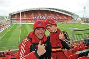 8 April 2012; Munster supporters Pete Sykes, left, and Eoin Sykes, aged 7, from Ballyhooly, Co. Cork. Heineken Cup Quarter-Final, Munster v Ulster, Thomond Park, Limerick. Picture credit: Diarmuid Greene / SPORTSFILE