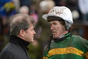 9 April 2012; Jockey Tony McCoy in conversation with owner JP McManus after the Irish Field Handicap Hurdle. Fairyhouse Racecourse, Co. Meath. Picture credit: Stephen McCarthy / SPORTSFILE