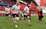 8 April 2012; Ulster players Pedrie Wannenburg, left, Stephen Ferris, centre, and John Afoa make their way out for the start of the game. Heineken Cup Quarter-Final, Munster v Ulster, Thomond Park, Limerick. Picture credit: Diarmuid Greene / SPORTSFILE