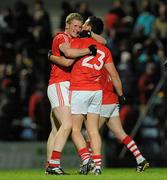 11 April 2012; Rory Deane, left, and Dan McEoin, Cork, celebrate at the final whistle after victory over Kerry. Cadbury Munster GAA Football Under 21 Championship Final, Kerry v Cork, Austin Stack Park, Tralee, Co. Kerry. Picture credit: Diarmuid Greene / SPORTSFILE