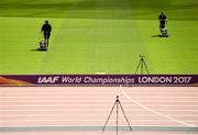 3 August 2017; Work is carried out at the London Stadium ahead of the start of the 16th IAAF World Athletics Championships at the London Stadium in London, England. Photo by Stephen McCarthy/Sportsfile