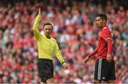 2 August 2017; Referee Neil Doyle and Chris Smalling of Manchester United during the International Champions Cup match between Manchester United and Sampdoria at the Aviva Stadium in Dublin. Photo by David Fitzgerald/Sportsfile