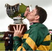 3 August 2017; Jockey Barry Geraghty celebrates with the trophy after winning the Guinness Galway Hurdle Handicap on Tigris River during the Galway Races Summer Festival 2017 at Ballybrit, in Galway. Photo by Cody Glenn/Sportsfile