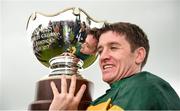 3 August 2017; Jockey Barry Geraghty celebrates with the trophy after winning the Guinness Galway Hurdle Handicap on Tigris River during the Galway Races Summer Festival 2017 at Ballybrit, in Galway. Photo by Cody Glenn/Sportsfile