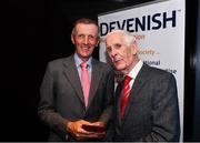 4 August 2017; The Association of Sports Journalists in Ireland hosted a luncheon to celebrate the start of Ireland's three-in-a- row Aga Khan Cup wins in 1977. Pictured at the event is Capt. Con Power being presented with his medal by ASJI President Peter Byrne, at the Croke Park Hotel, Jone’s Road, Dublin. Photo by Sam Barnes/Sportsfile