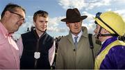 4 August 2017; The winning connections of Whiskey Sour including, from left, owner Luke McMahon, his son and jockey Aubrey McMahon, trainer Willie Mullins and jockey Declan McDonogh after the Guinness Handicap during the Galway Races Summer Festival 2017 at Ballybrit, in Galway. Photo by Cody Glenn/Sportsfile