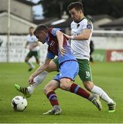 4 August 2017; Steven Beattie of Cork City in action against Thomas Byrne of Drogheda United during the SSE Airtricity League Premier Division match between Drogheda United and Cork City at United Park in Louth. Photo by David Maher/Sportsfile