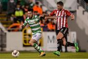 4 August 2017; Brandon Miele of Shamrock Rovers in action against Rory Patterson of Derry City during the SSE Airtricity League Premier Division match between Shamrock Rovers and Derry City at Tallaght Stadium in Dublin. Photo by Piaras Ó Mídheach/Sportsfile
