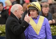 8 April 2012; Joeckey Barry Geraghty and trainer ted Walsh. Fairyhouse Racecourse, Co. Meath. Photo by Sportsfile