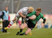 14 April 2012; Gavin Duffy, Connacht, is tackled by Paddy McAllister, Ulster. Celtic League, Connacht v Ulster, Sportsground, Galway. Picture credit: Barry Cregg / SPORTSFILE