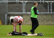 5 August 2017; A dejected Karl McKenna of Sligo is consoled by Mark McGrogan of Derry after the Electric Ireland All-Ireland GAA Football Minor Championship Quarter-Final match between Derry and Sligo at Mac Cumhaill Park in Ballybofey, Donegal. Photo by Oliver McVeigh/Sportsfile