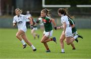 5 August 2017; Sarah Rowe of Mayo in action against Niamh Sinnott, left, and Rachel Reidy of Kildare during the TG4 All Ireland Senior Championship - Qualifier 4 match between Mayo and Kildare at Duggan Park in Ballinasloe, Co. Galway. Photo by Diarmuid Greene/Sportsfile
