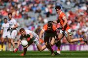 5 August 2017; Brendan Donaghy of Armagh in action against Peter Harte of Tyrone during the GAA Football All-Ireland Senior Championship Quarter-Final match between Tyrone and Armagh at Croke Park in Dublin. Photo by Ramsey Cardy/Sportsfile