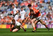 5 August 2017; Brendan Donaghy of Armagh in action against Peter Harte of Tyrone during the GAA Football All-Ireland Senior Championship Quarter-Final match between Tyrone and Armagh at Croke Park in Dublin. Photo by Ramsey Cardy/Sportsfile