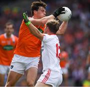 5 August 2017; James Morgan of Armagh in action against Kieran McGeary of Tyrone during the GAA Football All-Ireland Senior Championship Quarter-Final match between Tyrone and Armagh at Croke Park in Dublin. Photo by Ray McManus/Sportsfile
