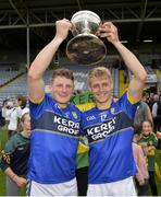 5 August 2017; Conor Cox, left, and Killian Spillane of Kerry celebrate with the cup following the GAA Football All-Ireland Junior Championship Final match between Kerry and Meath at O’Moore Park in Portlaoise, Laois. Photo by Sam Barnes/Sportsfile