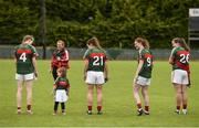 5 August 2017; Mayo supporter Lauren Mangan, aged 3, from Crossmolina, Co. Mayo, joins in with the Mayo team cool-down along with players Nicola O'Malley, Noirin Moran, Aileen Gilroy and Erina Flannery after the the TG4 All Ireland Senior Championship - Qualifier 4 match between Mayo and Kildare at Duggan Park in Ballinasloe, Co. Galway. Photo by Diarmuid Greene/Sportsfile