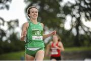 5 August 2017; Miriam Daly, Ireland, crosses the line to win the Under 18 Girl's 400m event, during the Celtic Games Track and Field at Morton Stadium in Santry, Dublin. Photo by Tomás Greally/Sportsfile