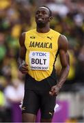 5 August 2017; Usain Bolt of Jamaica after finishing second in the semi-final of the Men's 100m event during day two of the 16th IAAF World Athletics Championships at the London Stadium in London, England. Photo by Stephen McCarthy/Sportsfile