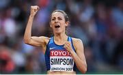 5 August 2017; Jennifer Simpson of the USA celebrates following her semi-final of the Women's 1500m event during day two of the 16th IAAF World Athletics Championships at the London Stadium in London, England. Photo by Stephen McCarthy/Sportsfile