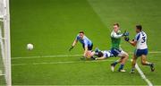 5 August 2017; Monaghan goalkeeper, Rory Beggan, full back, Drew Wylie, and Dunlin's Paddy Andrews look on as Dean Rock's effort heads for the back of the net for the Dublin goal during the GAA Football All-Ireland Senior Championship Quarter-Final match between Dublin and Monaghan at Croke Park in Dublin. Photo by Ray McManus/Sportsfile