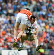 5 August 2017; Colm Cavanagh of Tyrone in action against Brendan Donaghy of Armagh during the GAA Football All-Ireland Senior Championship Quarter-Final match between Tyrone and Armagh at Croke Park in Dublin. Photo by Daire Brennan/Sportsfile