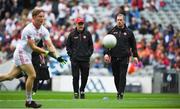 5 August 2017; Tyrone manager Mickey Harte, left, and selector Gavin Devlin ahead of the GAA Football All-Ireland Senior Championship Quarter-Final match between Tyrone and Armagh at Croke Park in Dublin. Photo by Daire Brennan/Sportsfile