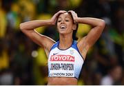 5 August 2017; Katarina Johnson-Thompson of Great Britain following the 200m of the Women's Heptathlon event during day two of the 16th IAAF World Athletics Championships at the London Stadium in London, England. Photo by Stephen McCarthy/Sportsfile