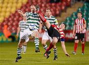 16 April 2012; Colin Hawkins, Shamrock Rovers, in action against Kevin Deery, Derry City. Setanta Sports Cup Semi-Final, First Leg, Shamrock Rovers v Derry City, Tallaght Stadium, Tallaght, Co. Dublin. Picture credit: Stephen McCarthy / SPORTSFILE