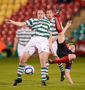 16 April 2012; Colin Hawkins, Shamrock Rovers, in action against Kevin Deery, Derry City. Setanta Sports Cup Semi-Final, First Leg, Shamrock Rovers v Derry City, Tallaght Stadium, Tallaght, Co. Dublin. Picture credit: Stephen McCarthy / SPORTSFILE