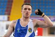 17 April 2012; David Oliver Joyce, Ireland, celebrates victory over Artur Bril, Germany, after their Lightweight 60kg bout. AIBA European Olympic Boxing Qualifying Championships, Hayri Gür Arena, Trabzon, Turkey. Picture credit: David Maher / SPORTSFILE