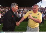 27 July 2002; Kerry manager Paidi O'Se, right, and Kildare manager Mick O'Dwyer shake hands after the game. Kerry v Kildare, Bank of Ireland All-Ireland Football Championship Qualifier, Semple Stadium, Thurles, Co. Tipperary. Picture credit; Ray McManus / SPORTSFILE